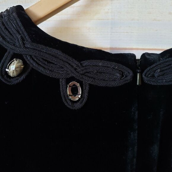 Tory Burch Thora Velvet Sleeveless Round Neck Embellished Belted Dress Size 8 - Picture 7 of 13